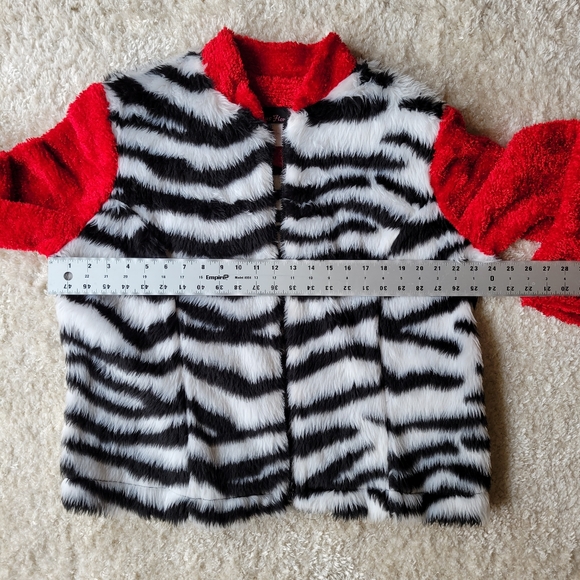 Cactus Flower red black and white zebra print fleece faux fur jacket size xl - Picture 7 of 10